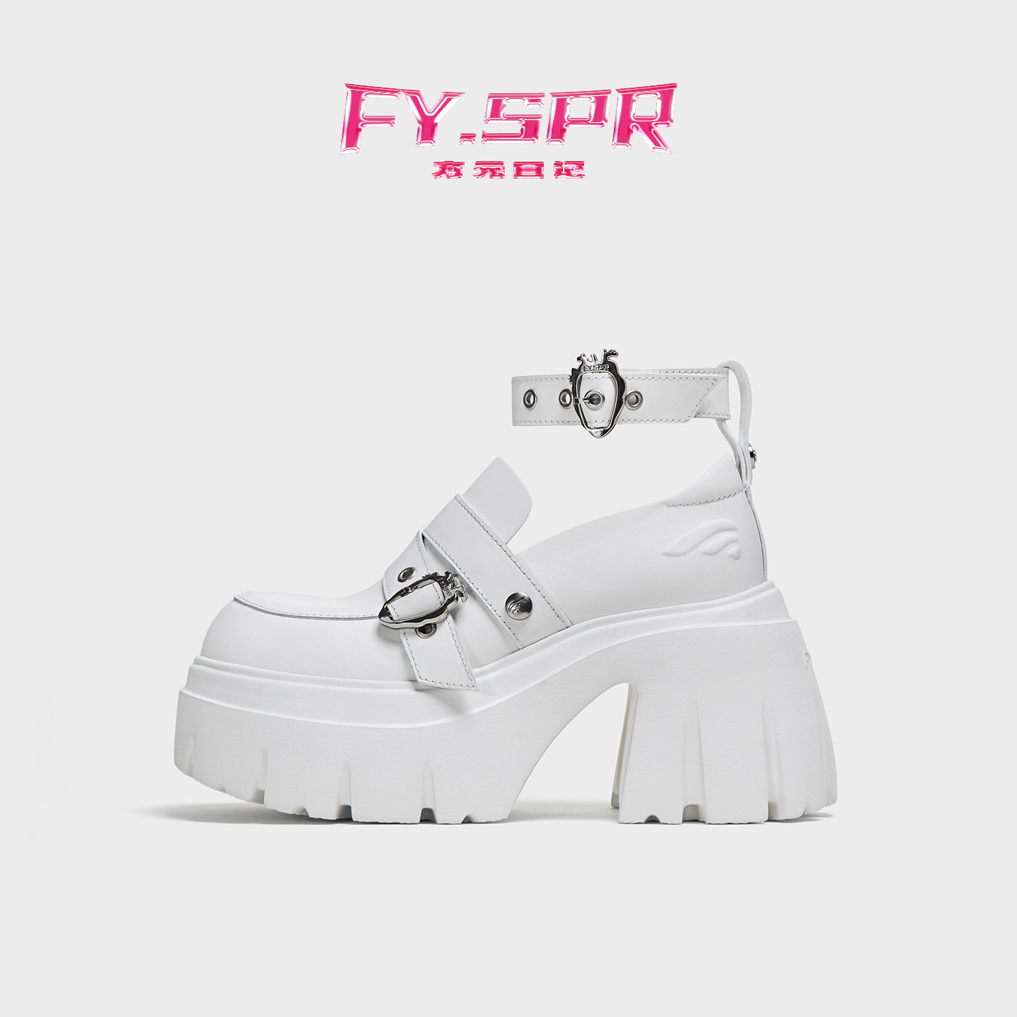 【黄霄雲同款】方元日记FYSPR 方酪系列厚底乐福白粗跟增高小皮鞋