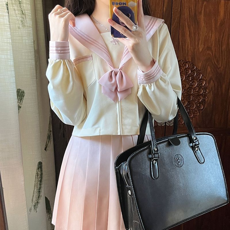 芝士桃桃粉色水手服jk长袖套装图片