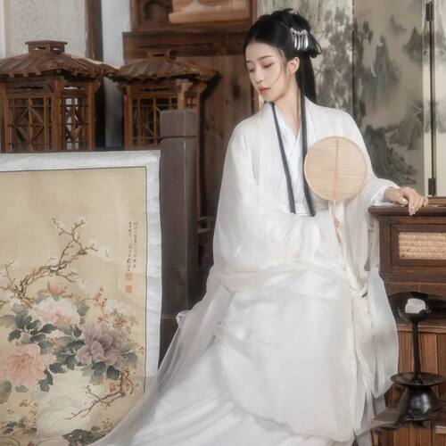 白色汉服女魏晋风大袖衫直裾古风