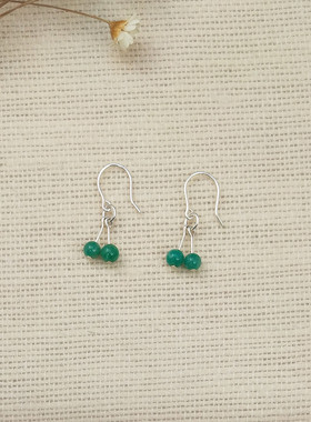 手工甜美绿色天河石999足银纯银小巧圆球耳环耳坠养耳防过敏银饰