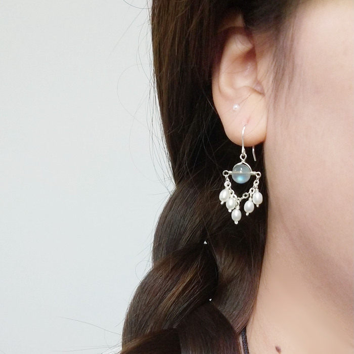 手工足银天然珍珠防过敏流苏耳环