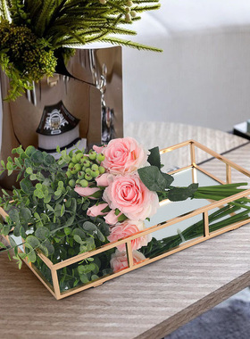 客厅家居摆件四方+花边托盘电镀拉丝家居装饰品金属摆件