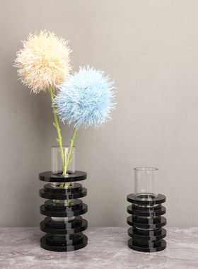 新中式黑色水晶花器花插样板房售楼部卧室书房客厅桌面玄关饰品