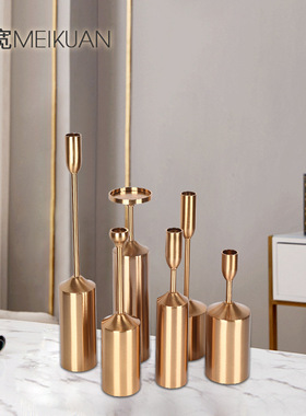 客厅家居摆件六件套烛台电镀拉丝防锈防潮轻奢家居装饰品金属摆件
