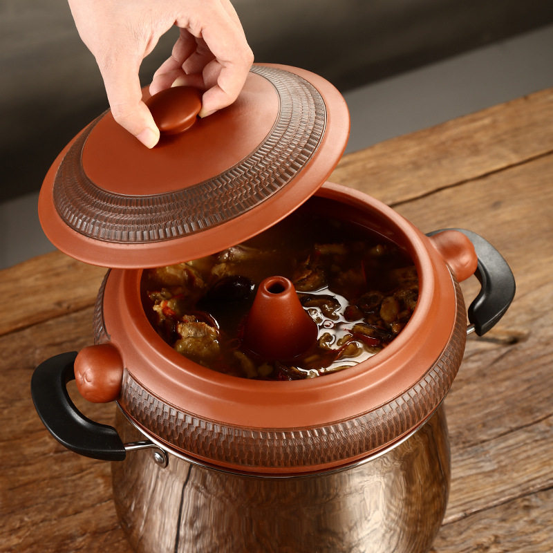 跳刀汽锅陶瓷商用家用紫陶汽锅蒸气锅盗汗鸡锅酒店餐厅特色蒸汽锅