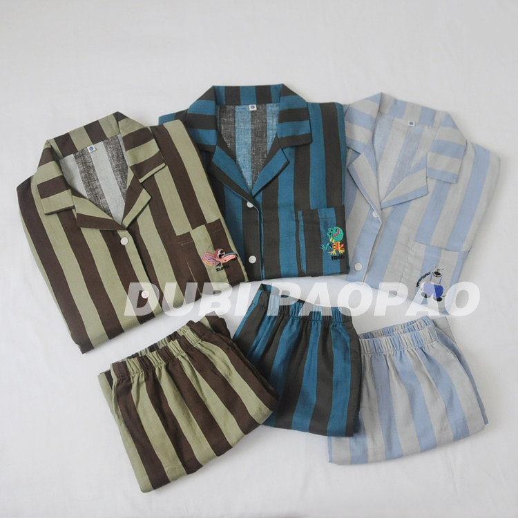 日系简约条纹情侣夏季家居服套装