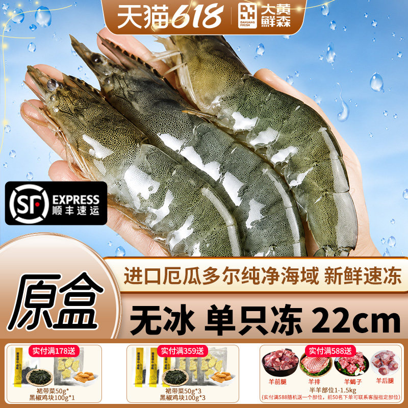 大黄鲜森厄瓜多尔大虾1.4kg白虾冷冻虾鲜活冷冻对虾海鲜水产鲜活
