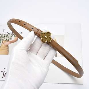 腰带女真皮小众设计高级感复古牛皮细皮带装饰配连衣裙子棕色裤带
