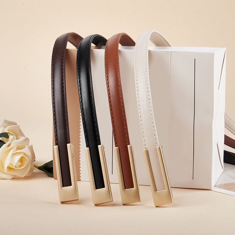 【韩国东大门】2025新款黑色小腰带细女士真皮配裙子装饰窄皮带女