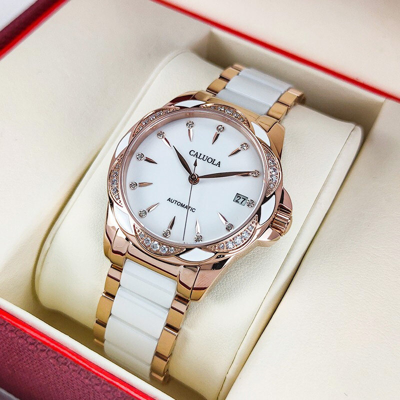 卡罗莱官方女表品牌正品陶瓷防水时尚名牌女式手表全自动机械腕表