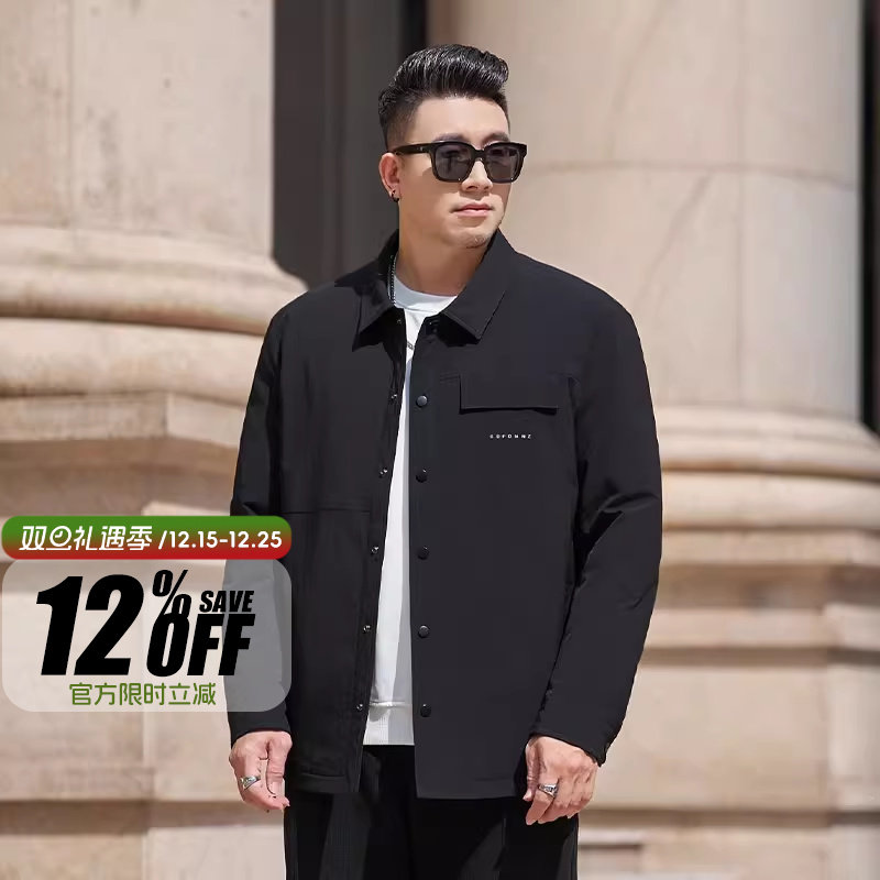 秋冬季大码衬衫款男士羽绒服衣翻领宽松加肥加大商务休闲外套
