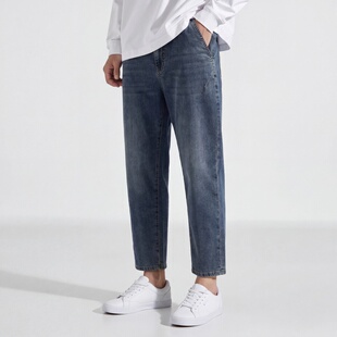 潮牌大码男装夏季新款薄款九分裤加肥加大弹力宽松肥佬牛仔裤