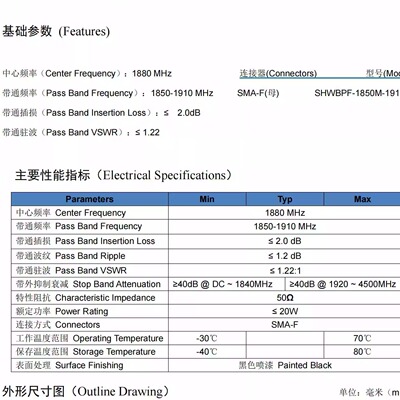 1850-1910MHz20W带通滤波器