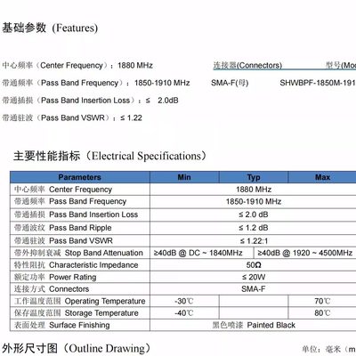 1850-1910MHz20W带通滤波器