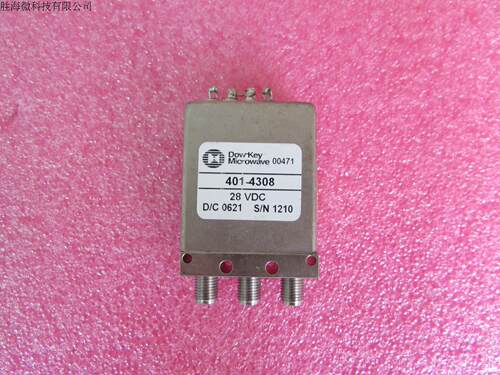 401-4308 DC-18GHz SMA 28V 300W SPDT 射频微波高功率同轴开关 型号：401-4308 频率范围：DC-18GHz  插损：0.3dB 隔离度：80dB 输入最大功率：300W 工作电压：28V 控制