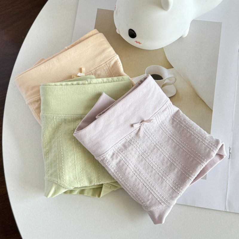 四季款 彩田内裤女莫代尔+棉中腰纯色提花石墨烯抗菌女式裤头高腰