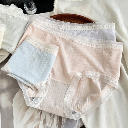 花仙子内裤女夏新款中腰50棉莫代尔柔软吸汗少女法式蕾丝7A抗菌薄