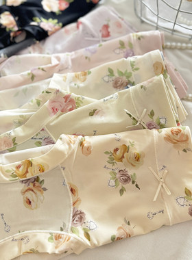 春日花园~彩田冰丝内裤女26年春款中腰女三角裤高腰印花抗菌大码