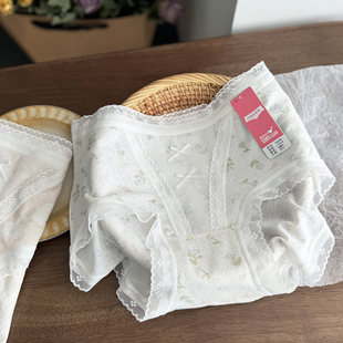 亲肤到犯规~彩田26年新款女士内裤中腰莱赛尔印花性感蕾丝三角裤