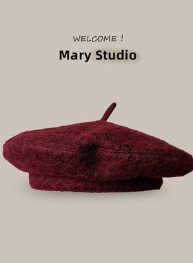 秋冬贝雷帽女英伦复古红色格子新品时尚休闲逛街百搭蓓蕾帽画家帽