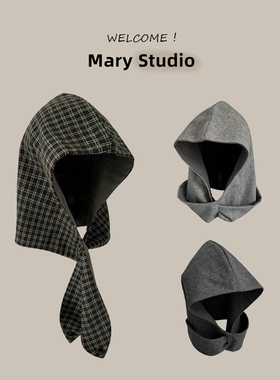 韩版连帽围巾一体保暖加大版型围脖格子百搭连帽披肩骑车包头帽子