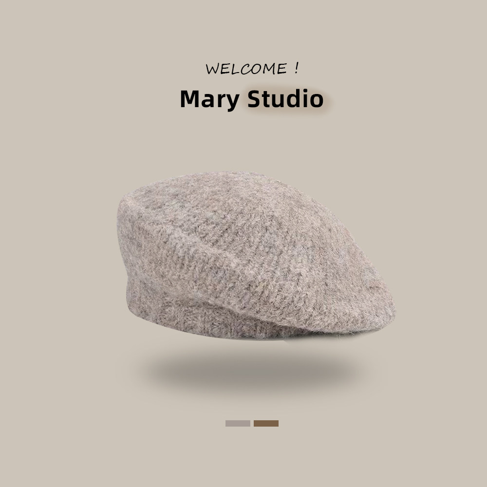 方脸救星~ 秋冬针织贝雷帽混羊毛女纯色简约柔软保暖南瓜帽子画家