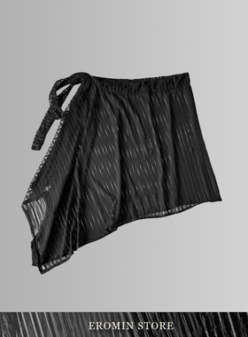 蕾丝黑色条纹遮屁帘时尚镂空百搭叠穿绑带网纱裙半身裙系带裙帘