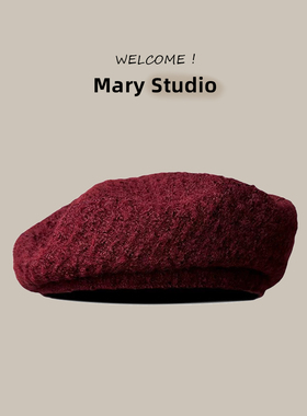 法式优雅秋冬显白酒红色贝雷帽女小香风蓓蕾帽甜美可爱画家帽保暖