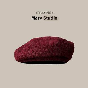 法式 优雅秋冬显白酒红色贝雷帽女小香风蓓蕾帽甜美可爱画家帽保暖