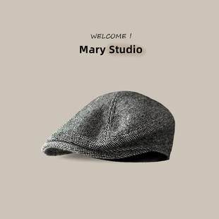 设计师秋冬英伦风前进帽鸭舌帽男女复古百搭文艺保暖正反戴贝雷帽