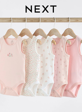 英国NEXT进口婴儿无袖背心纯棉三角爬服女宝宝夏季碎花兔子包屁衣