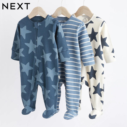 英国NEXT进口婴儿长袖连体衣新生儿包脚爬服宝宝春秋星星纯棉哈衣