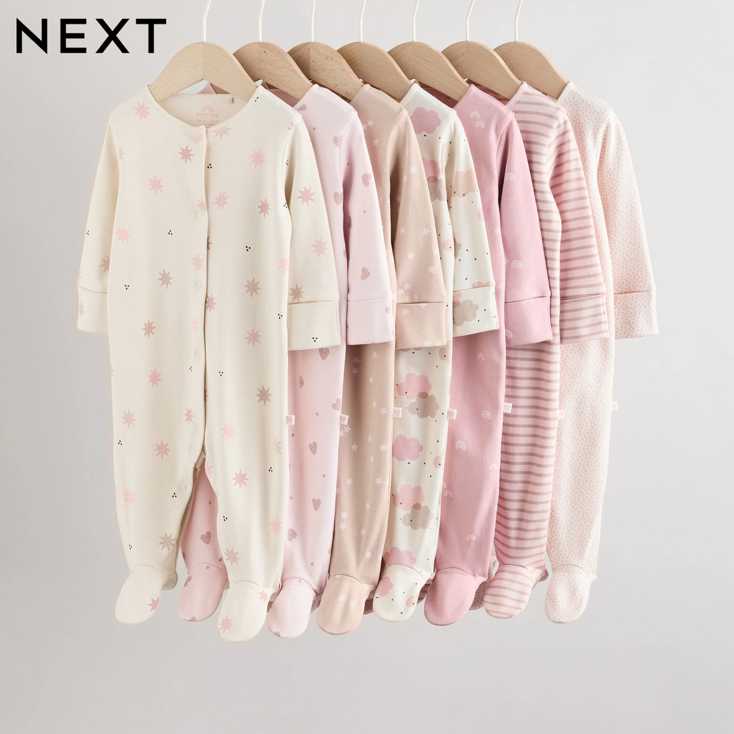 英国NEXT婴幼儿春秋睡衣宝宝包脚家居爬服星芒爱心纯棉长袖连体衣