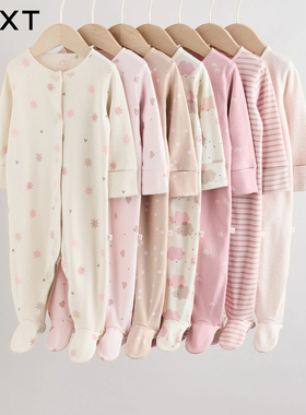 英国NEXT婴幼儿春秋睡衣宝宝包脚家居爬服星芒爱心纯棉长袖连体衣