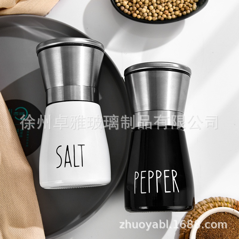亚马逊 胡椒研磨器不锈钢手动家用花椒磨粉器 黑白研磨器 调料瓶