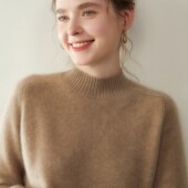 无缝内搭基础款 羊毛衫 半高领山羊绒衫 女宽松柔软毛衣女打底针织衫