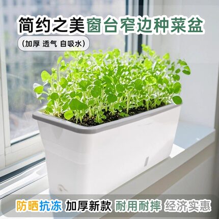 窄边阳台花盆窗台窗沿种菜盆懒人自吸水种菜盆双层透气长条种植箱