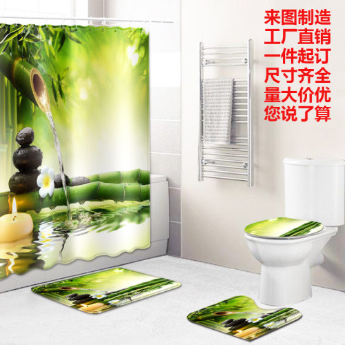 工厂数码印花防水浴帘浴室地垫客厅地毯跨境wish亚马逊供应商