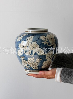 景德镇青花瓷花瓶釉里红陶瓷花瓶装饰摆件现代创意家居插花艺术品
