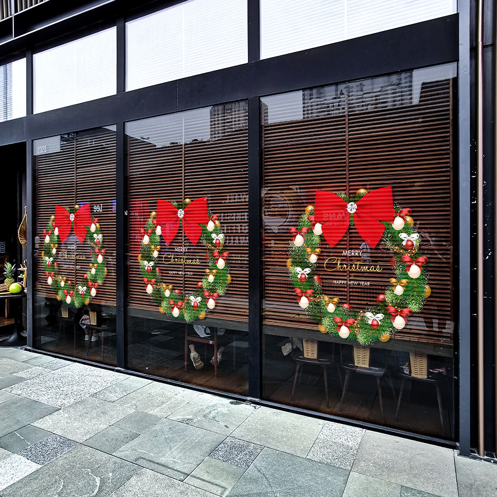 高端圣诞花环玻璃门窗静电贴纸