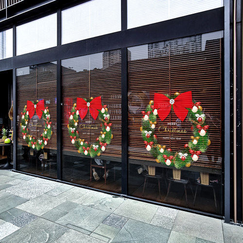 高端圣诞花环玻璃门窗静电贴纸