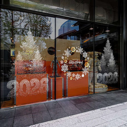 白色圣诞树玻璃门贴商场门店