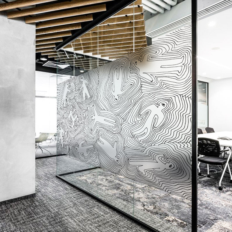 抽象外星人艺术办公室静电磨砂玻璃贴膜创意隔断装饰贴纸图案定制