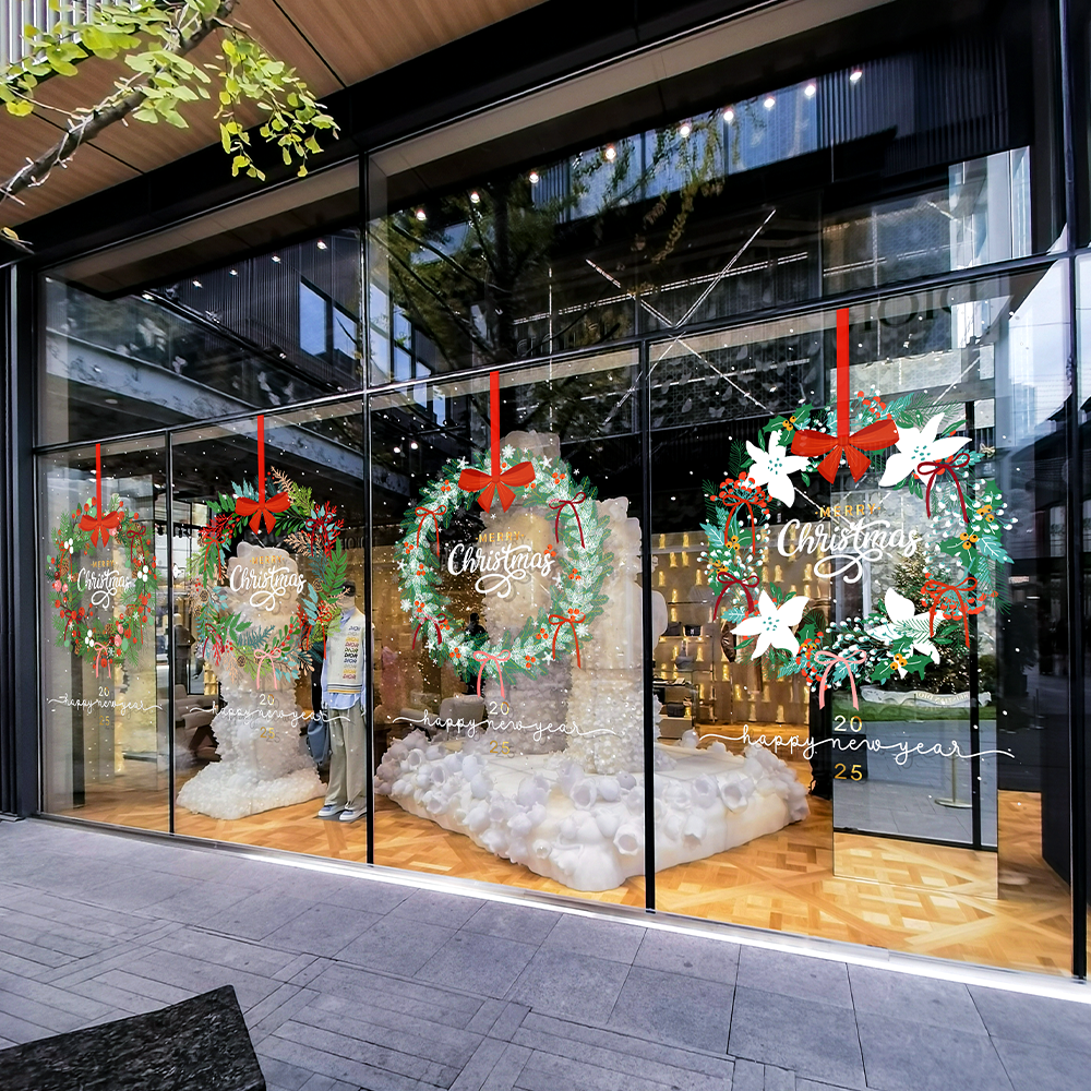 小清新圣诞店铺玻璃门静电贴画