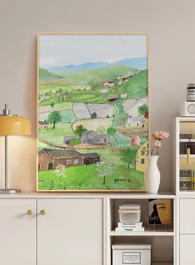 田园风客厅沙发背景墙装饰画原木风玄关挂画治愈系风景大幅落地画