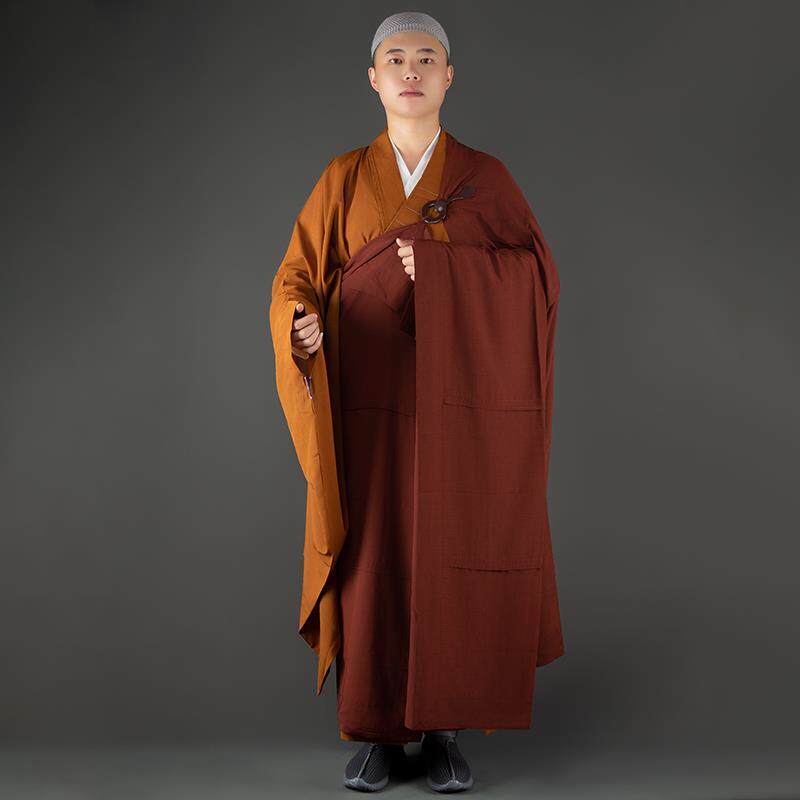 新款僧服五衣七衣袈裟男出家师父咖啡色搭衣女比丘尼木兰色大叶七