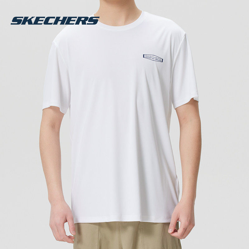 斯凯奇短袖男装2026新款白色透气圆领半袖运动休闲上衣男士T恤衫