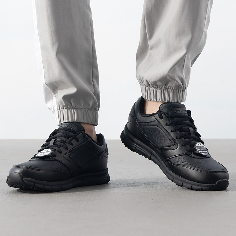 斯凯奇男鞋春季新款运动鞋官方正品休闲鞋软底商务皮鞋黑色通勤鞋