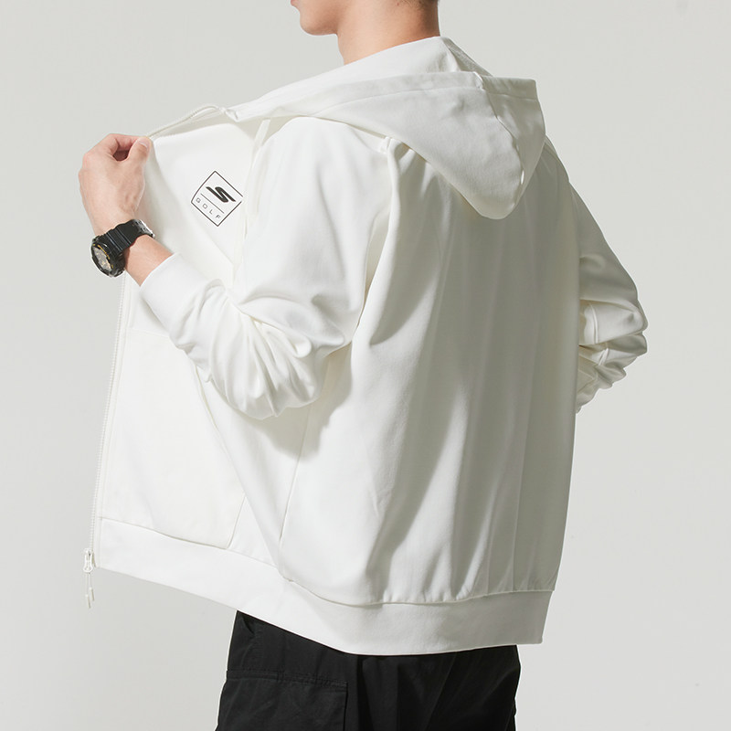 斯凯奇秋冬新款中性针织连帽夹克外套白色运动休闲上装男女同款