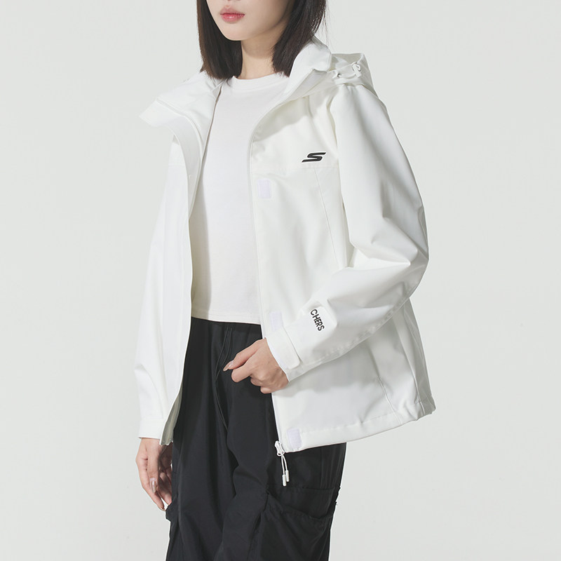 斯凯奇春季新款女款白色夹克官方正品女士外衣服防水登山运动外套